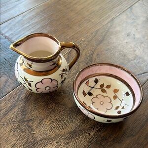 Lancaster & Sandland England Copper Luster creamer and sugar bowl. Mid Century